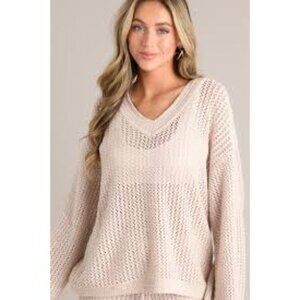 Z Supply Kiami Natural Color Crochet V-Neck Sweater